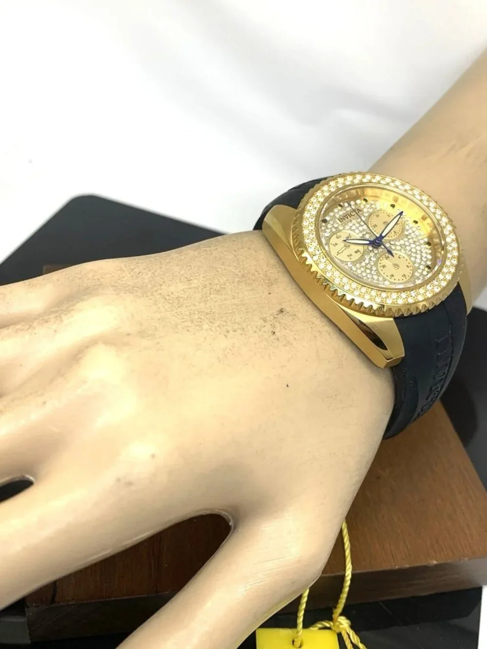 Invicta Women's Watch 28485 Angel Quartz Gold Dial Black Rubber Strap 38mm